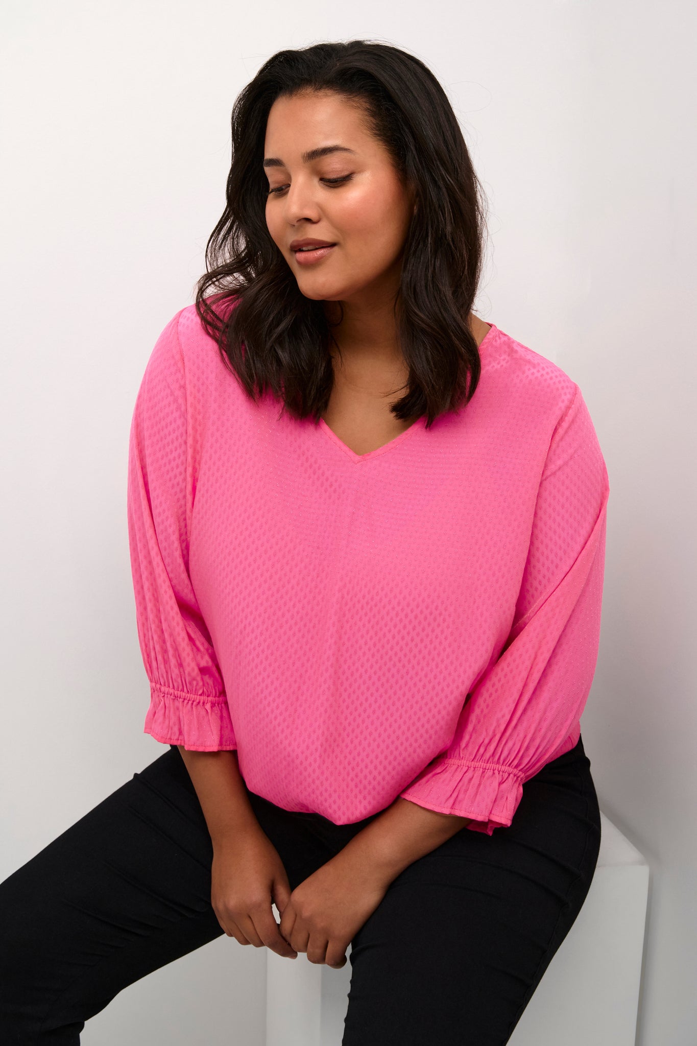 Tina 3/4 blouse -pink -curve style