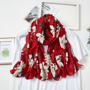 Floral Flower Scarf - Red