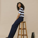 Lizza knit top(Blue Brown Stripe)