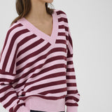 Foster V-neck jumper (Pink/BurgundyStripe)