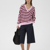 Foster V-neck jumper (Pink/BurgundyStripe)
