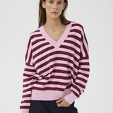 Foster V-neck jumper (Pink/BurgundyStripe)