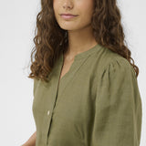 Aniela Molly  short sleeve placket dress (Dusky green )