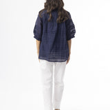 Cotton Gauze Pleated Blouse (Navy)