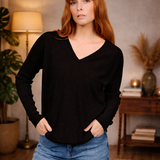 Princess Vee Curved hem Merino (Black)