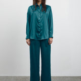 Stormie Satin Shirt -Peacock