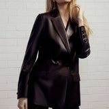 Leather double breasted jacket-Black
