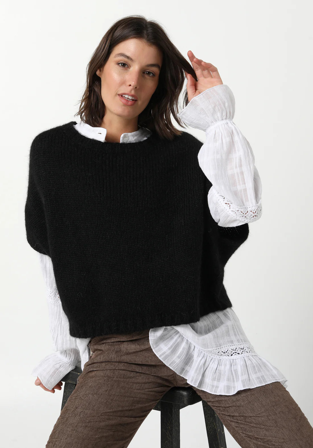 Celeste Alpaca Wool Vest - Oatmeal, Black, Charcoal