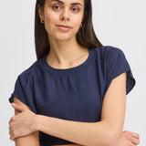 Ariana high neck blouse-(Navy)
